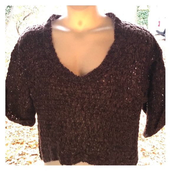 DOTS Loose-Weave Brown w/White Cropped Sweater 1X - Picture 1 of 7